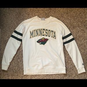 white oversized minnesota wild (champion) crewneck sweatshirt